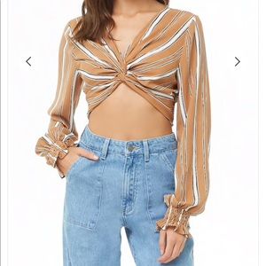 Striped Twist Front Crop Top